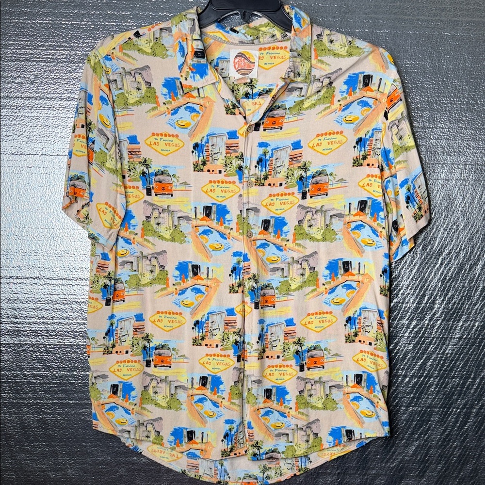 C&C California Multicolor Travel Theme Vegas Print Shirt Retro